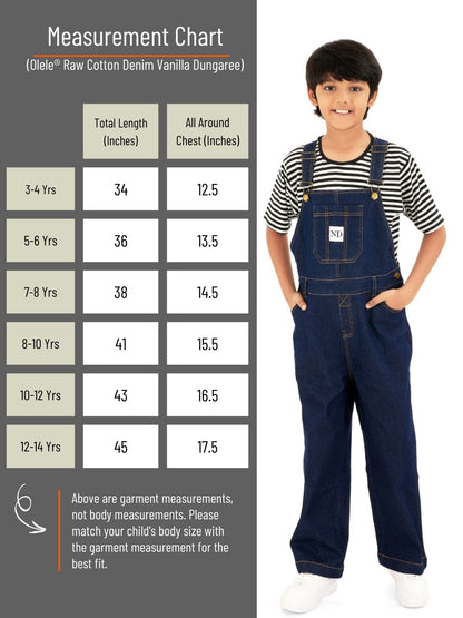 Olele®  Boys Full Length Raw Cotton Denim Vanilla Dungaree