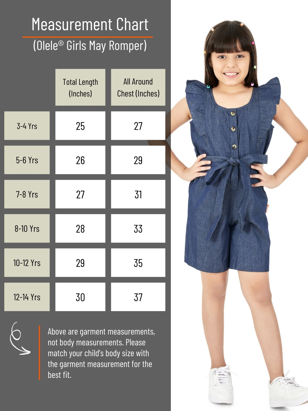 Olele® Girls May Romper - Cotton Light Weight Denim