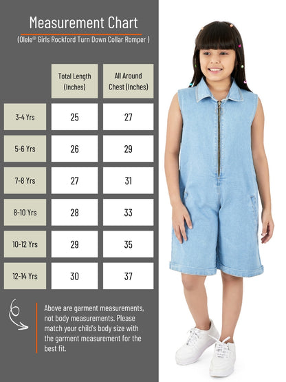 Olele® Girls Rockford Turn Down Collar Romper - Light Wash Denim