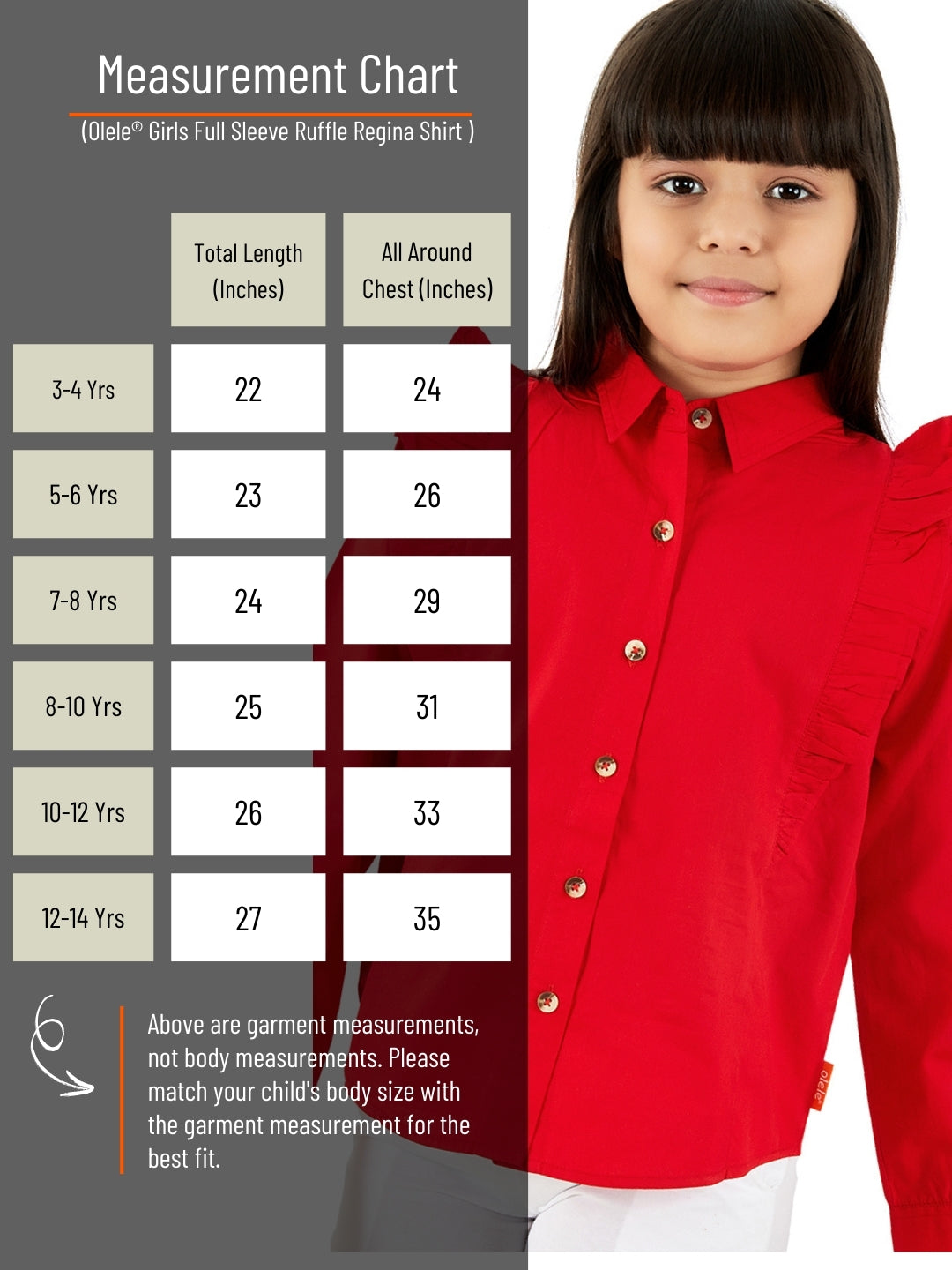 Olele® Girls Regina Full Sleeve Cotton Linen Shirt - Red