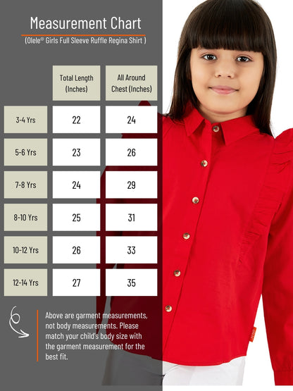 Olele® Girls Regina Full Sleeve Cotton Linen Shirt - Red