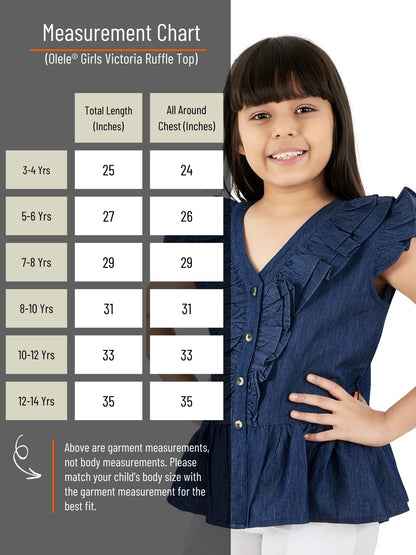 Olele® Girls Victoria Ruffle Top - Light Weight Cotton Denim