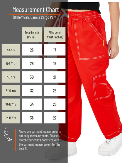 Olele® Girls Camila Cargo Pant - Red Cotton