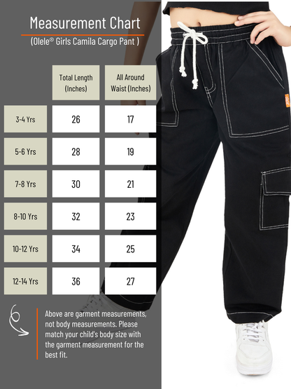 Olele® Girls Camila Cargo Pant - Black Cotton