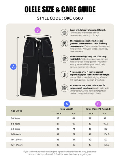 Olele® Girls Camila Cargo Pant - Black Cotton