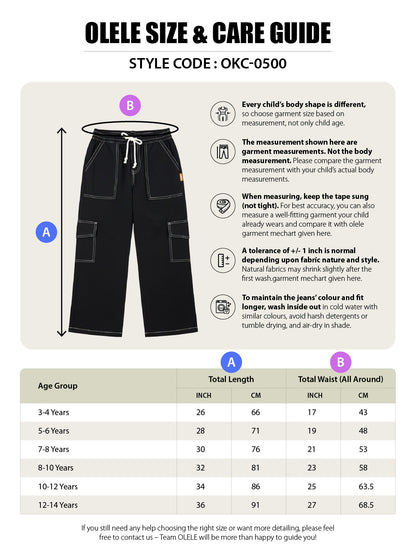 Olele® Girls Camila Cargo Pant - Black Cotton