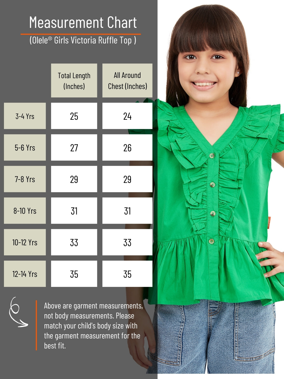 Olele® Girls Victoria Ruffle Top - Forest Green Mill Made Cotton