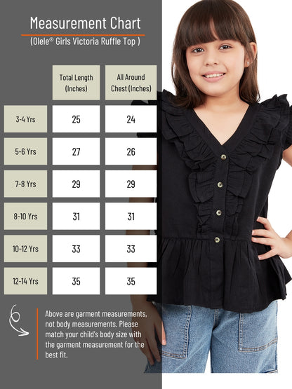 Olele® Girls Victoria Ruffle Top - Pure Black Mill Made Cotton