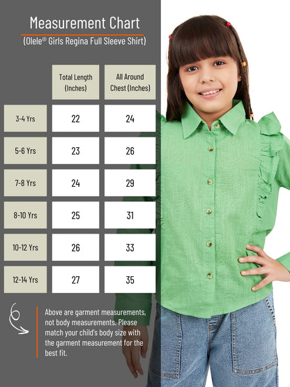 Olele® Girls Regina Full Sleeve Cotton Linen Shirt - Parrot Green