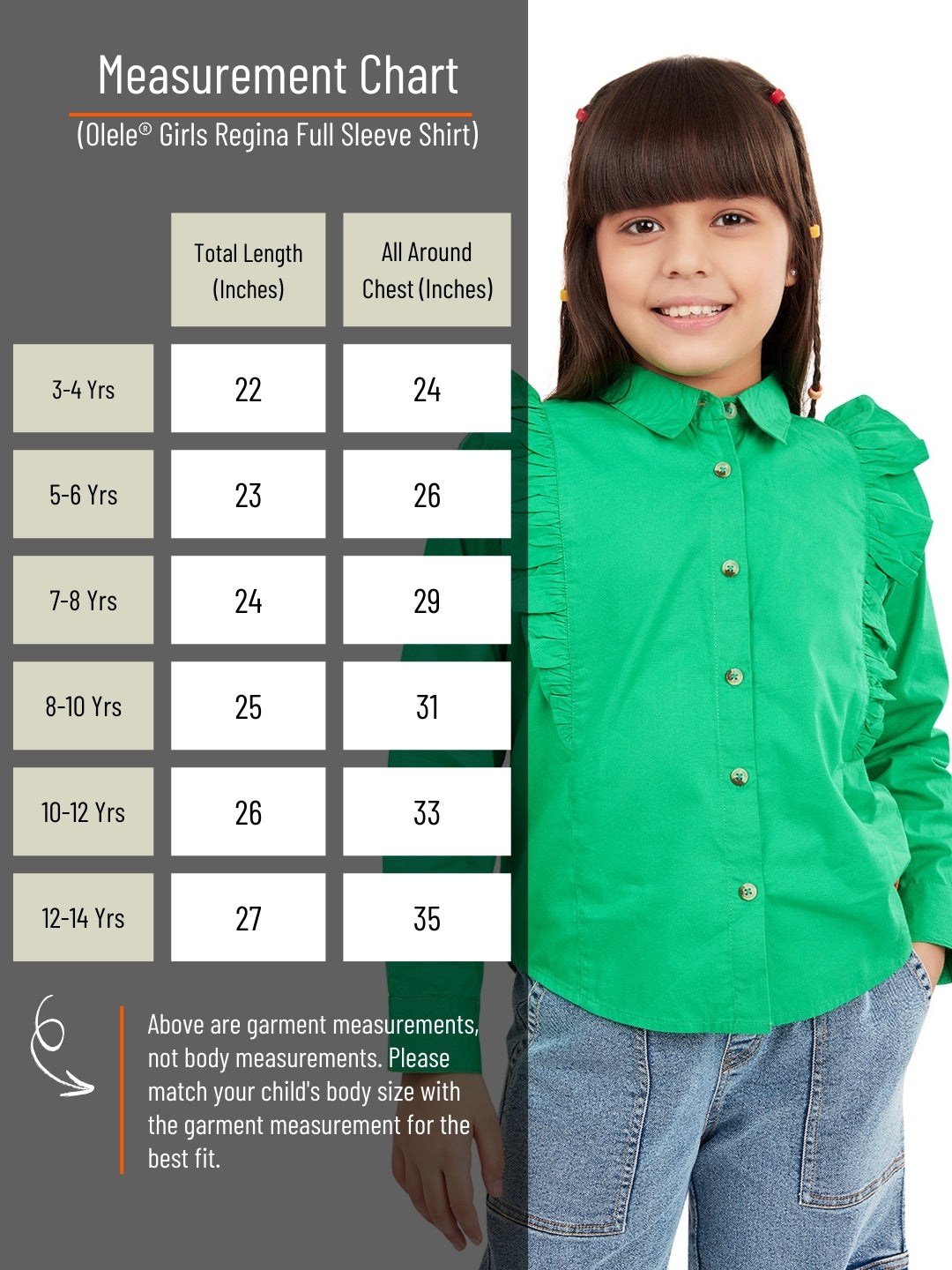 Olele® Girls Regina Full Sleeve Cotton Linen Shirt - Dark Green