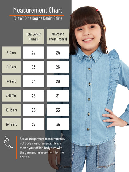 Olele® Girls Regina Full Sleeve Linen Denim Shirt - Light Blue