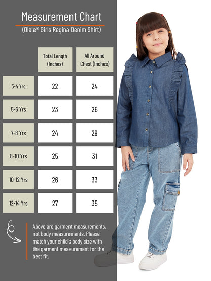 Olele® Girls Regina Full Sleeve Linen Denim Shirt - Dark Blue