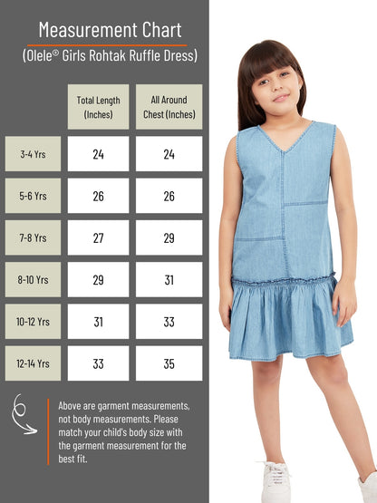 Olele® Girls Rohtak Ruffle Cotton Denim Dress - Light Blue