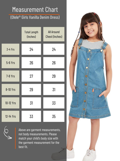 Olele® Girls Vanilla Cotton Denim Dungaree Dress - Blue