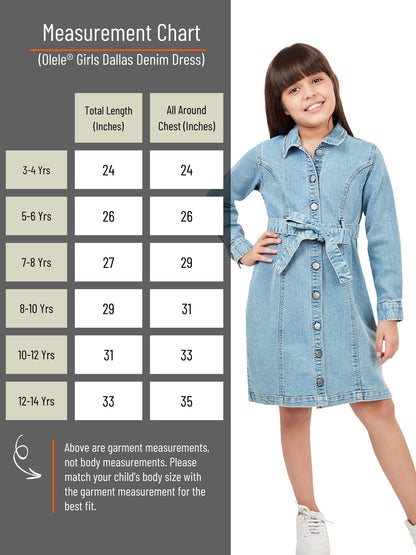 Olele® Girls Dallas Denim Full Sleeve Dress - Light Blue