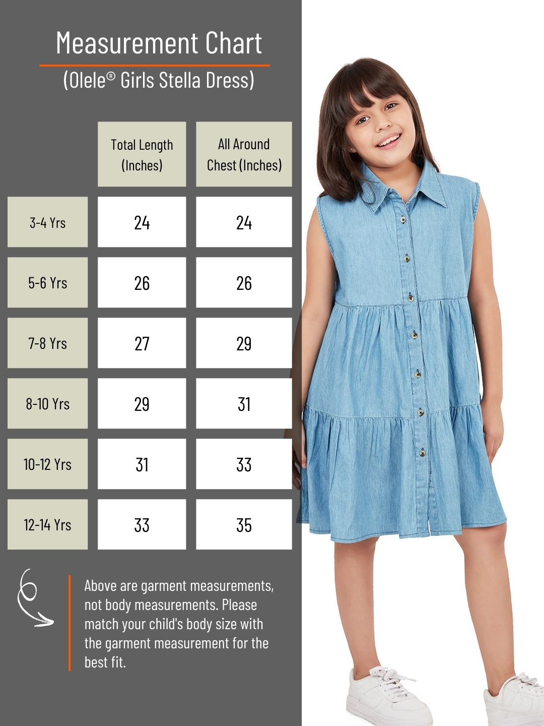 "Olele® Girls Stella Dress - Light Blue Denim "