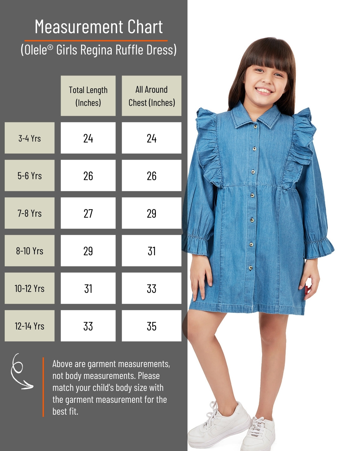 "Olele® Girls Regina Ruffle Dress - Light Blue Denim "