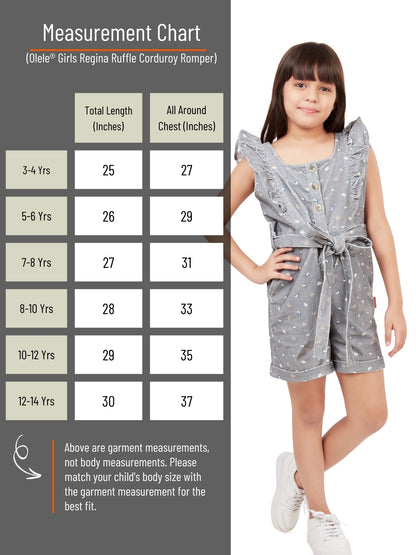 Olele® Girls Regina Ruffle Corduroy Romper - Grey Printed