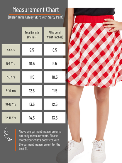 Olele® Girls Ashley Skirt with Safty Pant - Red and White Cotton Check