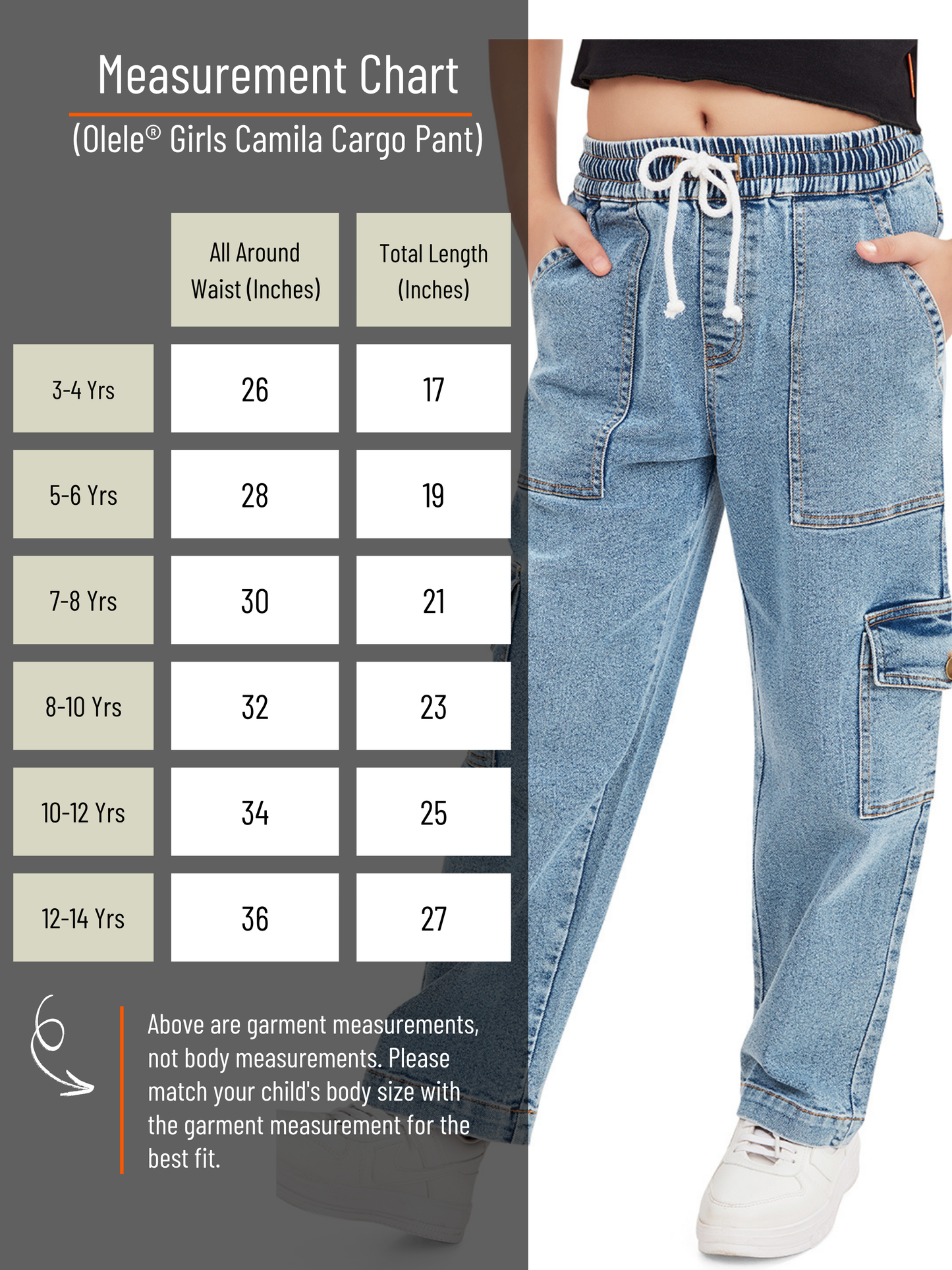 Olele® Girls Camila Cargo Pant - Cotton Denim