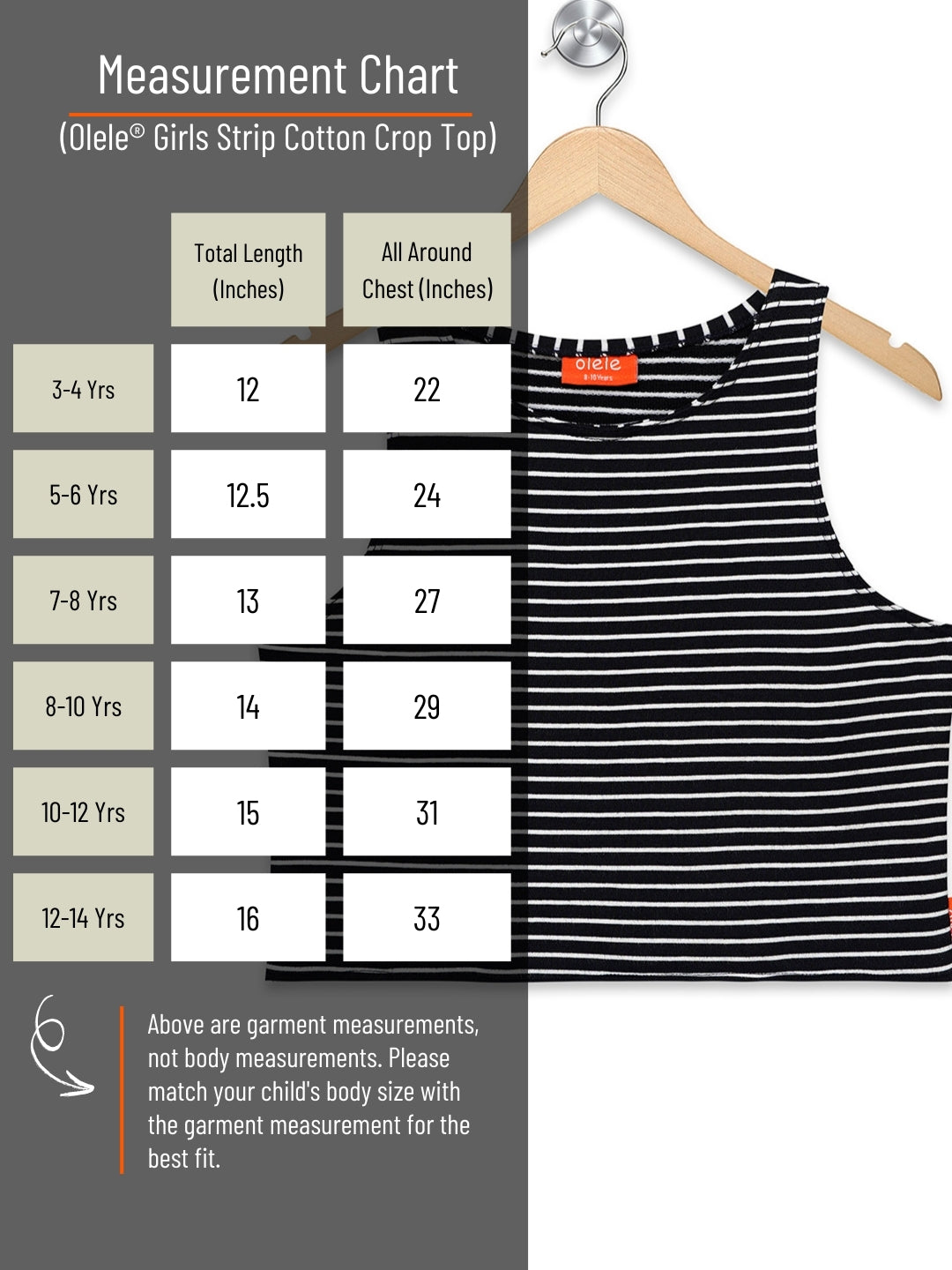 Olele® Girls Strip Cotton Crop Top - Blue