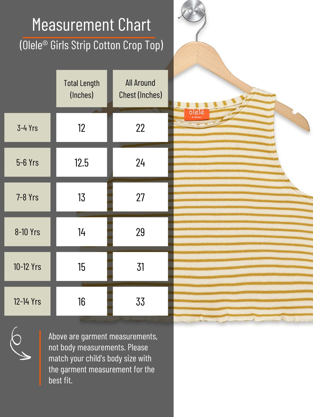 Olele® Girls Strip Cotton Crop Top - Yellow