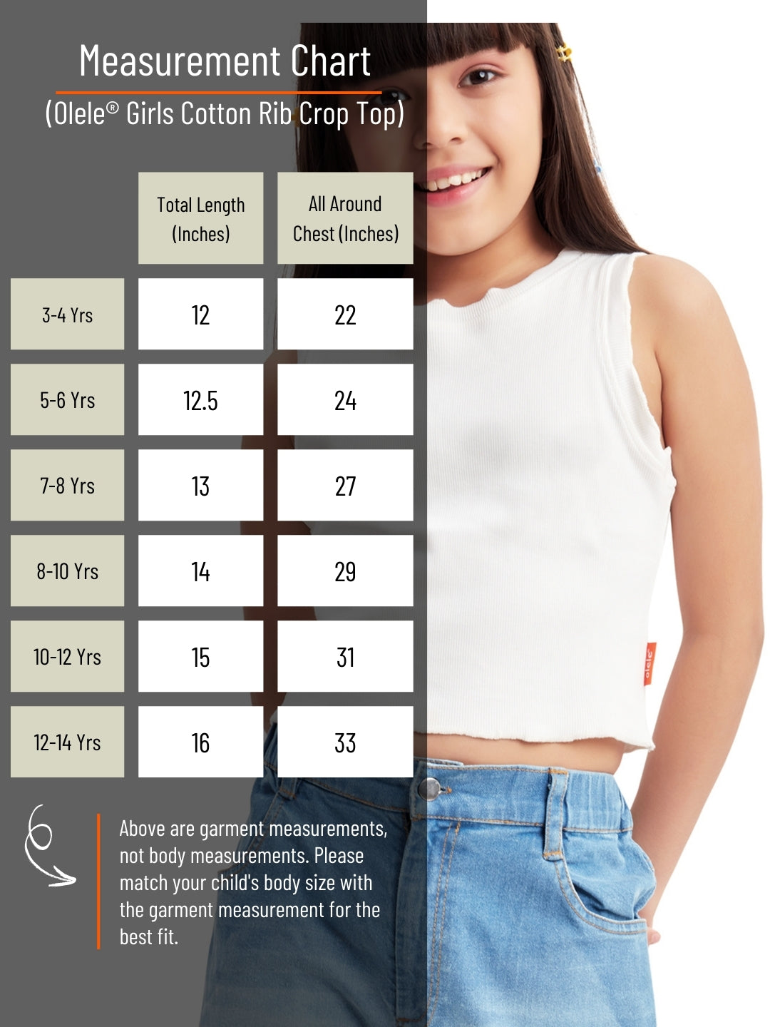 Measurement Chart of Olele White Crop Top
