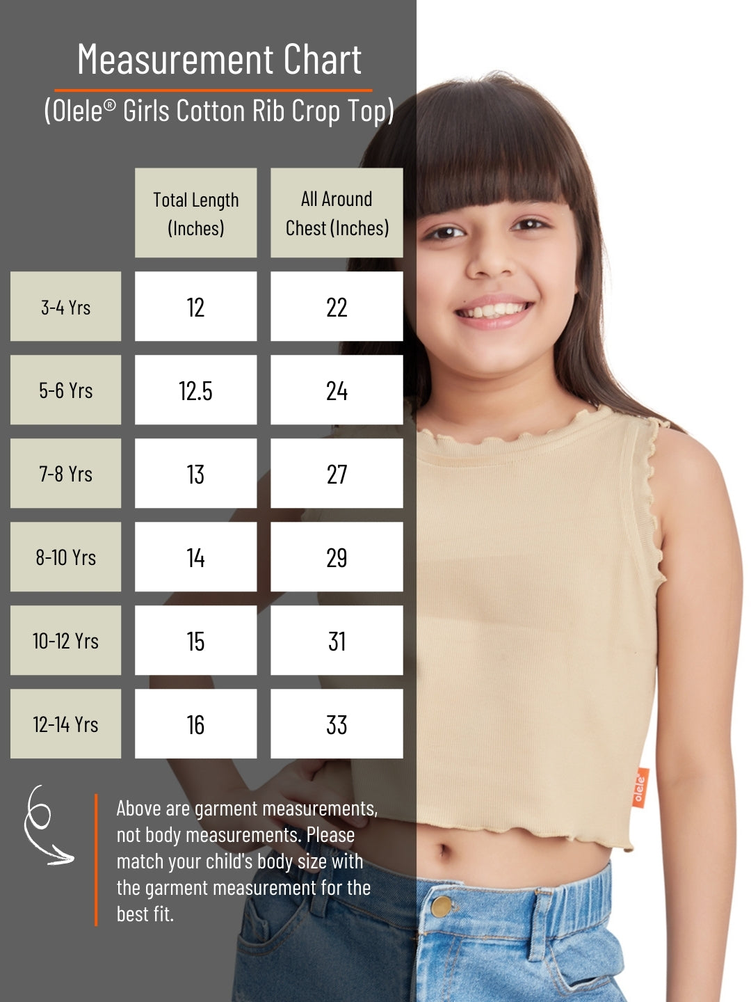 Olele® Girls Cotton Rib Crop Top - Almond Brown