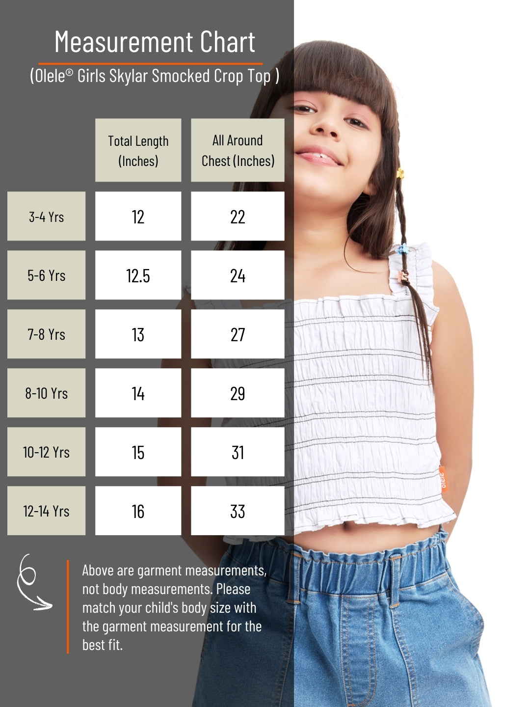 Olele® Girls Skylar Smocked Cotton Crop Top - Bright White