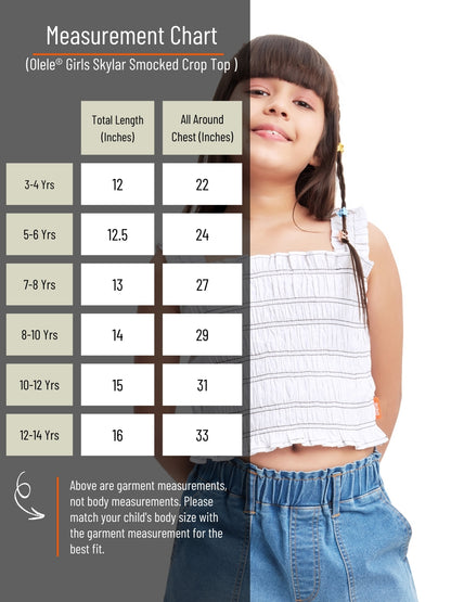 Olele® Girls Skylar Smocked Cotton Crop Top - Bright White
