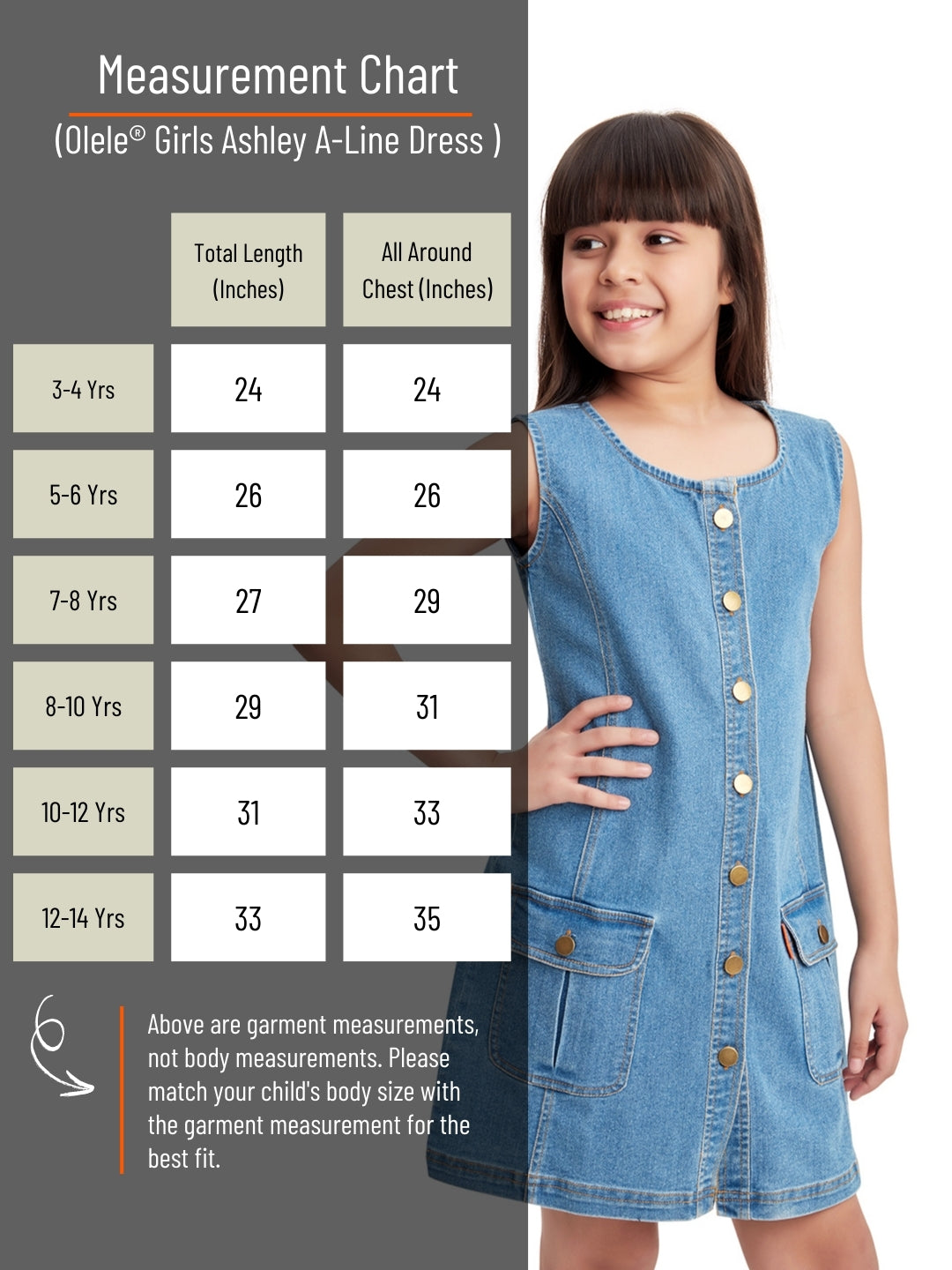 Olele® Girls Ashley A-Line Dress - Cotton Denim