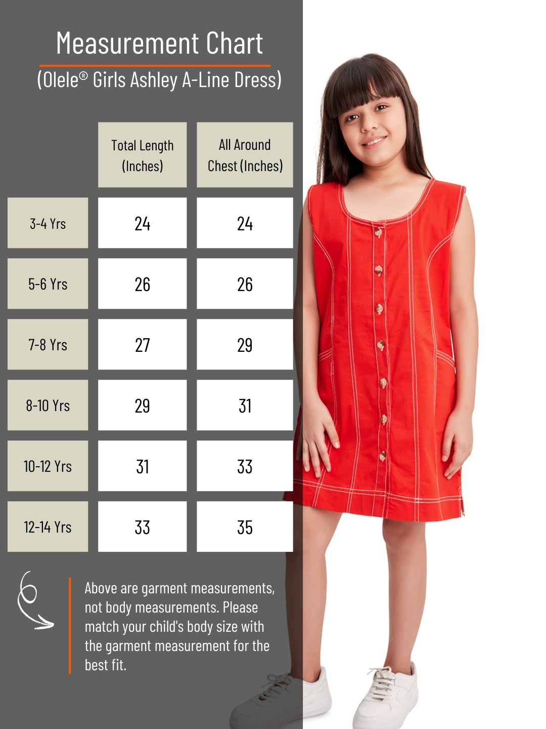 Olele® Girls Ashley A-Line Dress - Red Cotton Twill