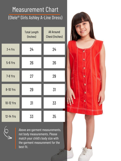 Olele® Girls Ashley A-Line Dress - Red Cotton Twill
