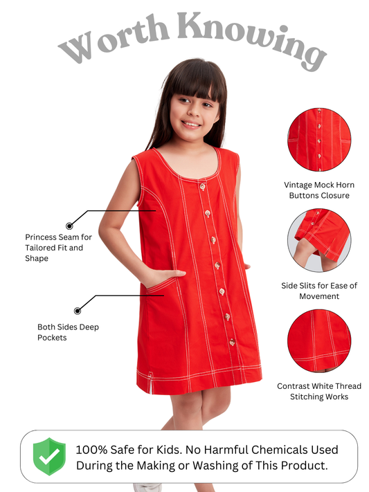 Olele® Girls Ashley A-Line Dress in Red Cotton