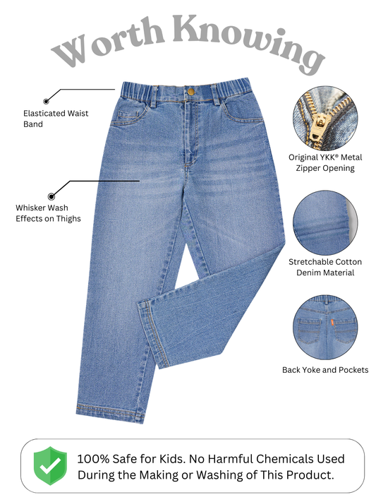 Olele® Girls Regular Fit Stretchable Vanilla Cotton Denim Jeans Pant