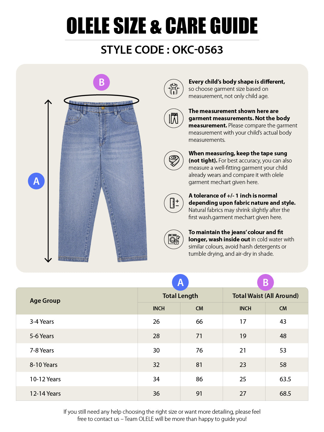Olele® Girls Regular Fit Stretchable Vanilla Jeans Pant - Cotton Denim