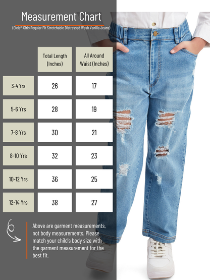 Olele® Girls Regular Fit Stretchable Distressed Wash Cotton Denim Jeans Pant