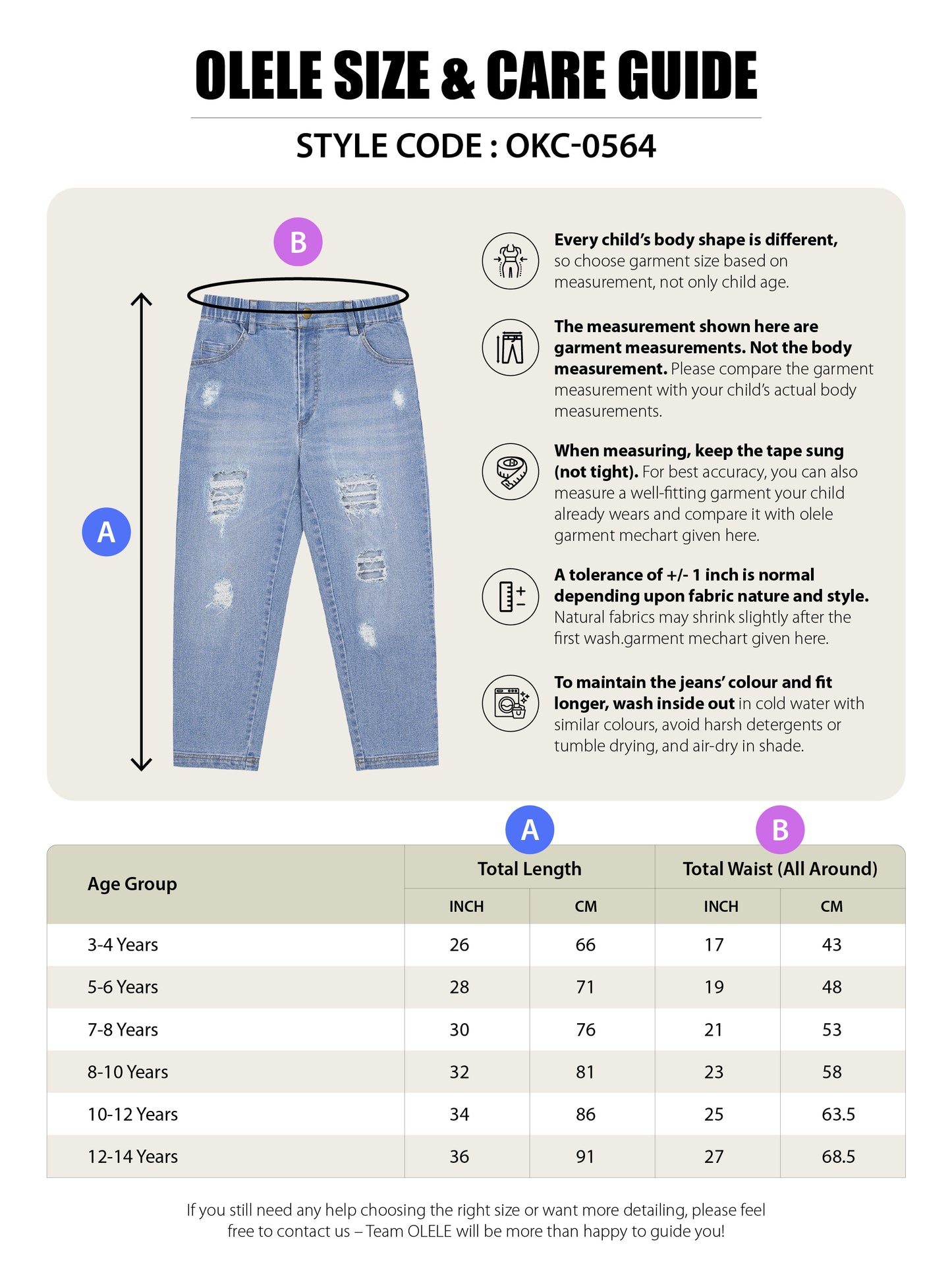 Olele® Girls Regular Fit Stretchable Distressed Wash Cotton Denim Jeans Pant