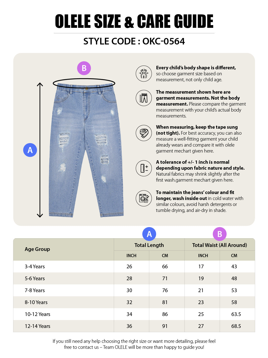 Olele® Girls Regular Fit Stretchable Distressed Wash Cotton Denim Jeans Pant