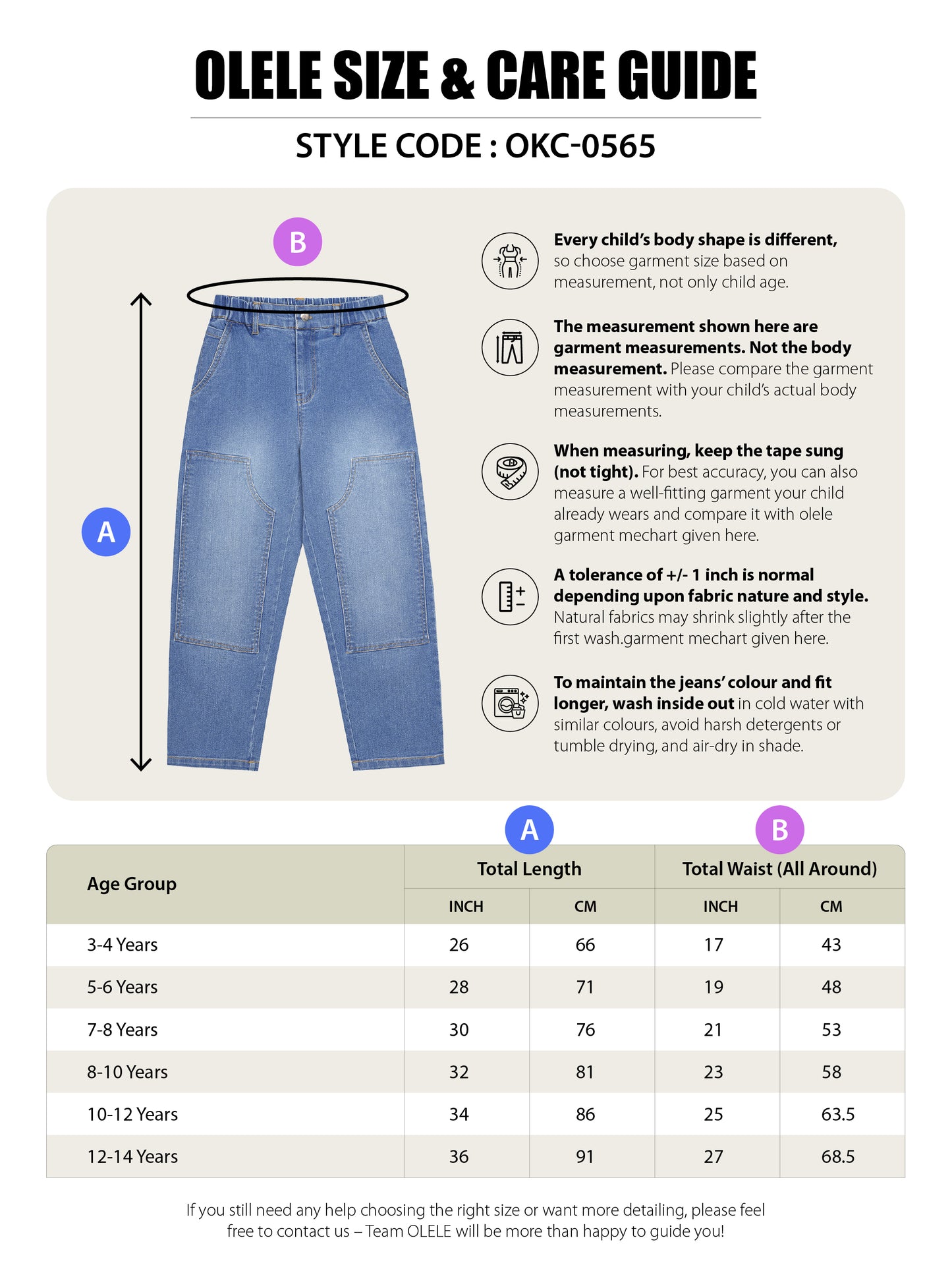 Olele® Girls Carpenter Jeans Pant - Cotton Denim