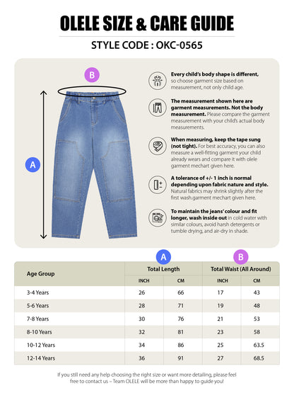 Olele® Girls Carpenter Jeans Pant - Cotton Denim