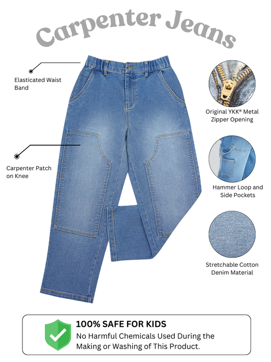 Olele® Girls Carpenter Jeans Pant - Cotton Denim