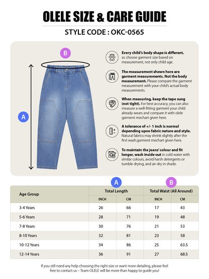 Olele® Girls Carpenter Jeans Pant - Cotton Denim