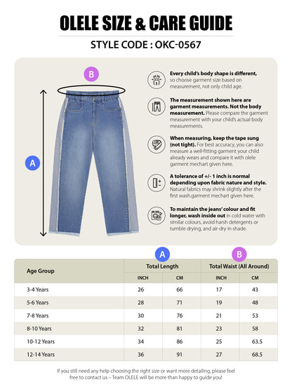 Olele® Girls Down Town Relaxed Fit Jeans Pant - Cotton Denim