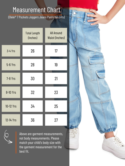 Olele® 7 Pockets Joggers Jeans Pants for Girls - Cotton Denim
