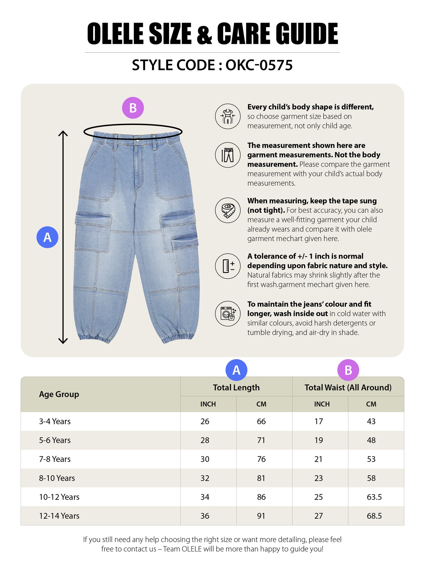 Olele® 7 Pockets Joggers Jeans Pants for Girls - Cotton Denim