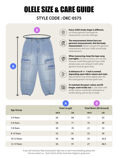 Olele® 7 Pockets Joggers Jeans Pants for Girls - Cotton Denim