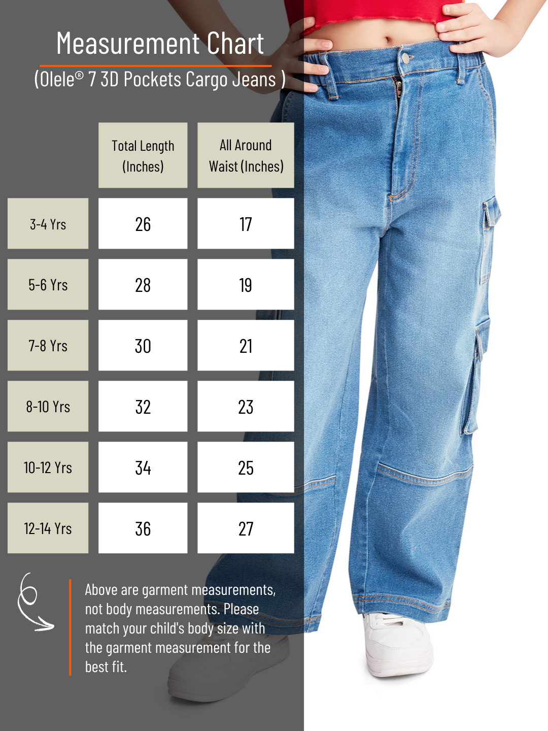Olele® 7 Pockets Cargo Jeans Pants for Girls - Cotton Denim