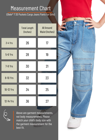 Olele® Girls 6 Pockets Cargo Cotton Denim Jeans Pant