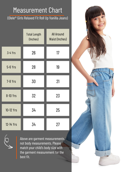 Olele® Girls Relax Fit Roll Up Jeans Pant - Cotton Denim